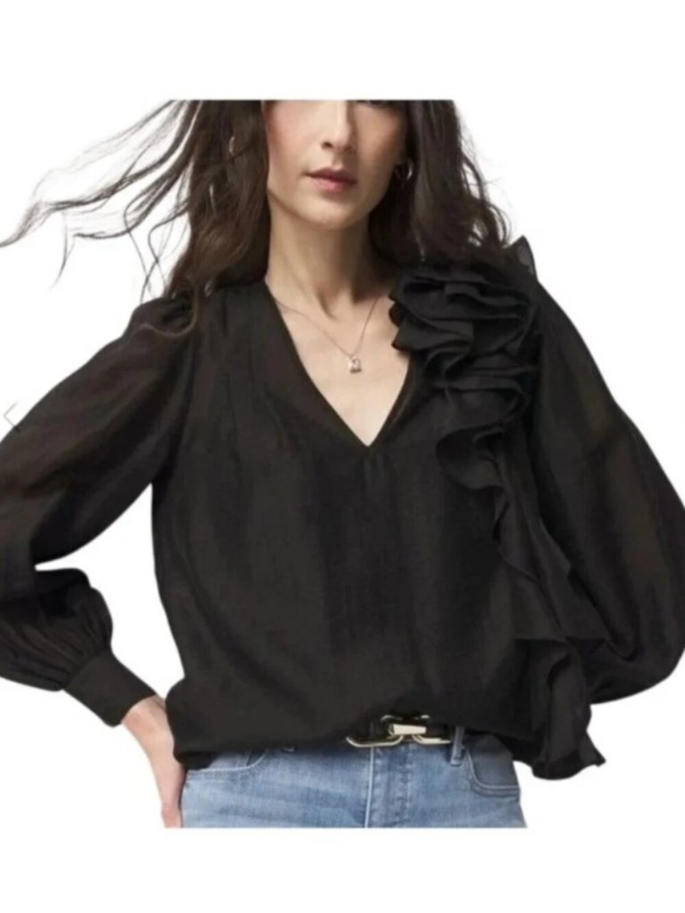 NEW WHBM Women's Ruffle Statement Blouse With Camisole Size 6